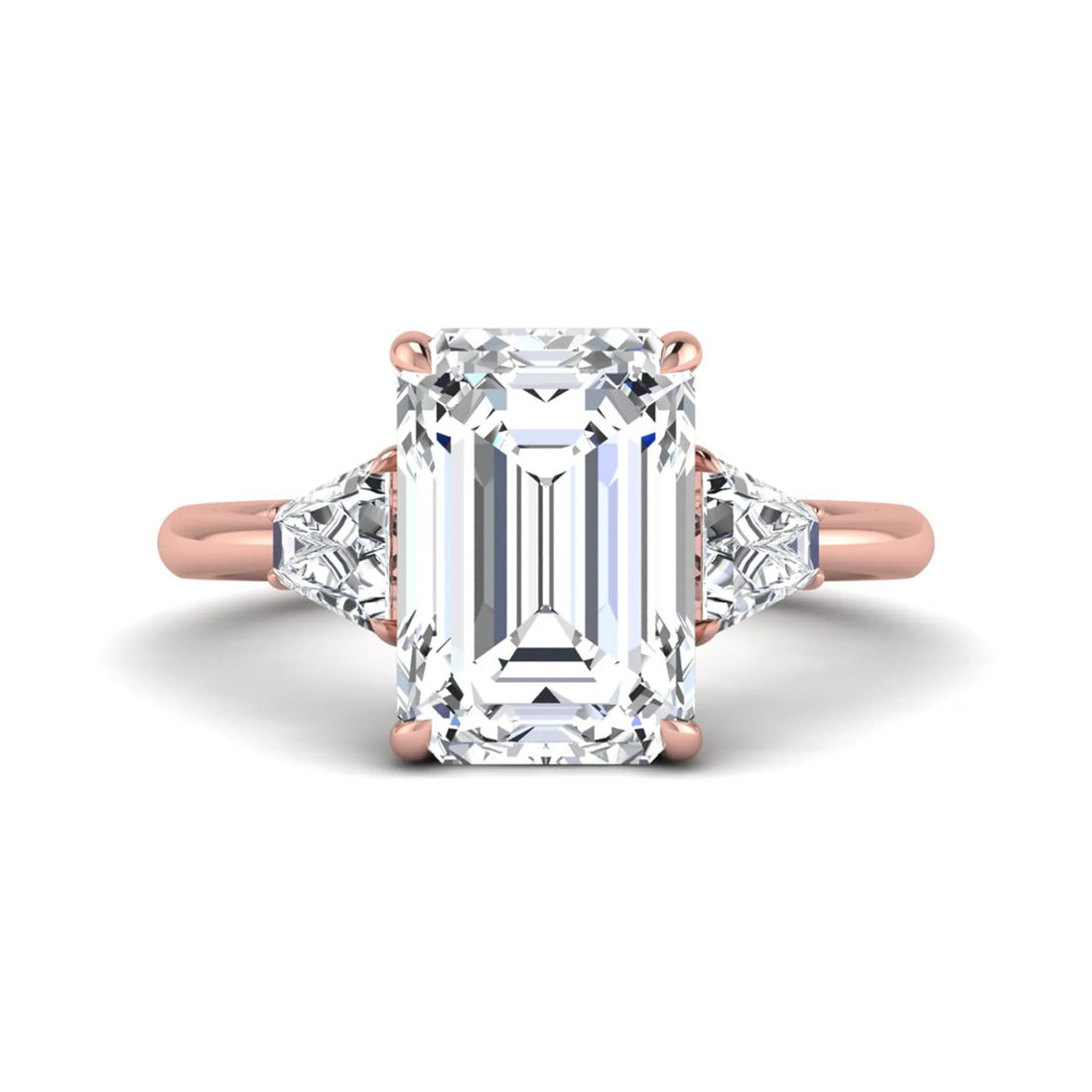 OctaPearl 5 ct Emerald Cut Lab Grown Diamond Three Stone Engagement Ring