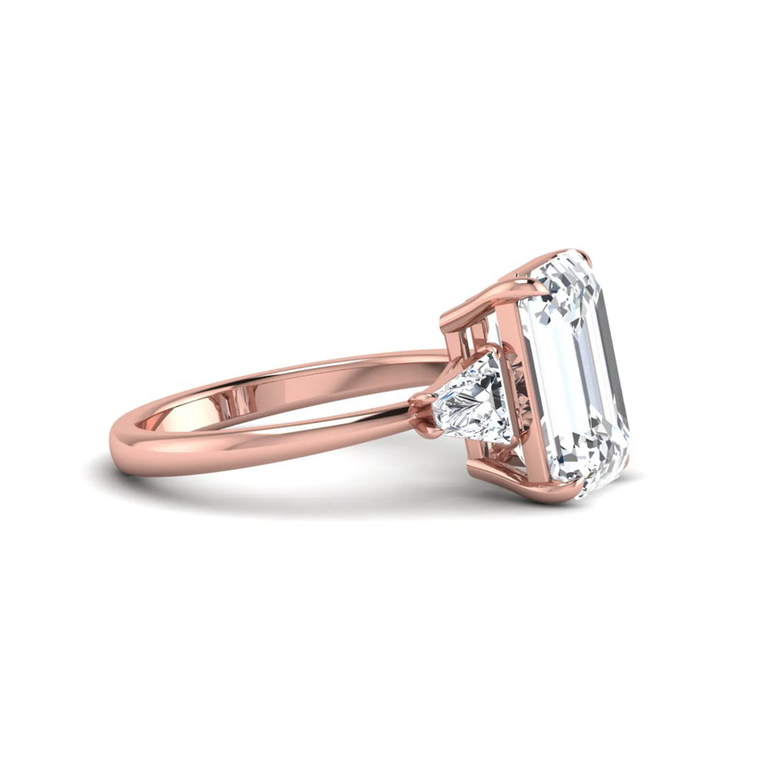 OctaPearl 5 ct Emerald Cut Lab Grown Diamond Three Stone Engagement Ring