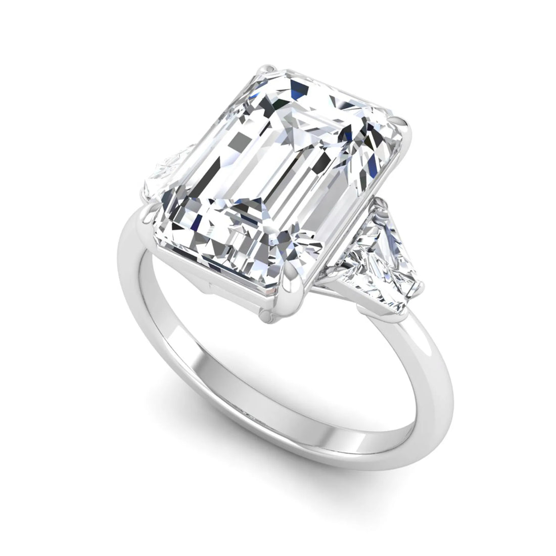 OctaPearl 5 ct Emerald Cut Lab Grown Diamond Three Stone Engagement Ring