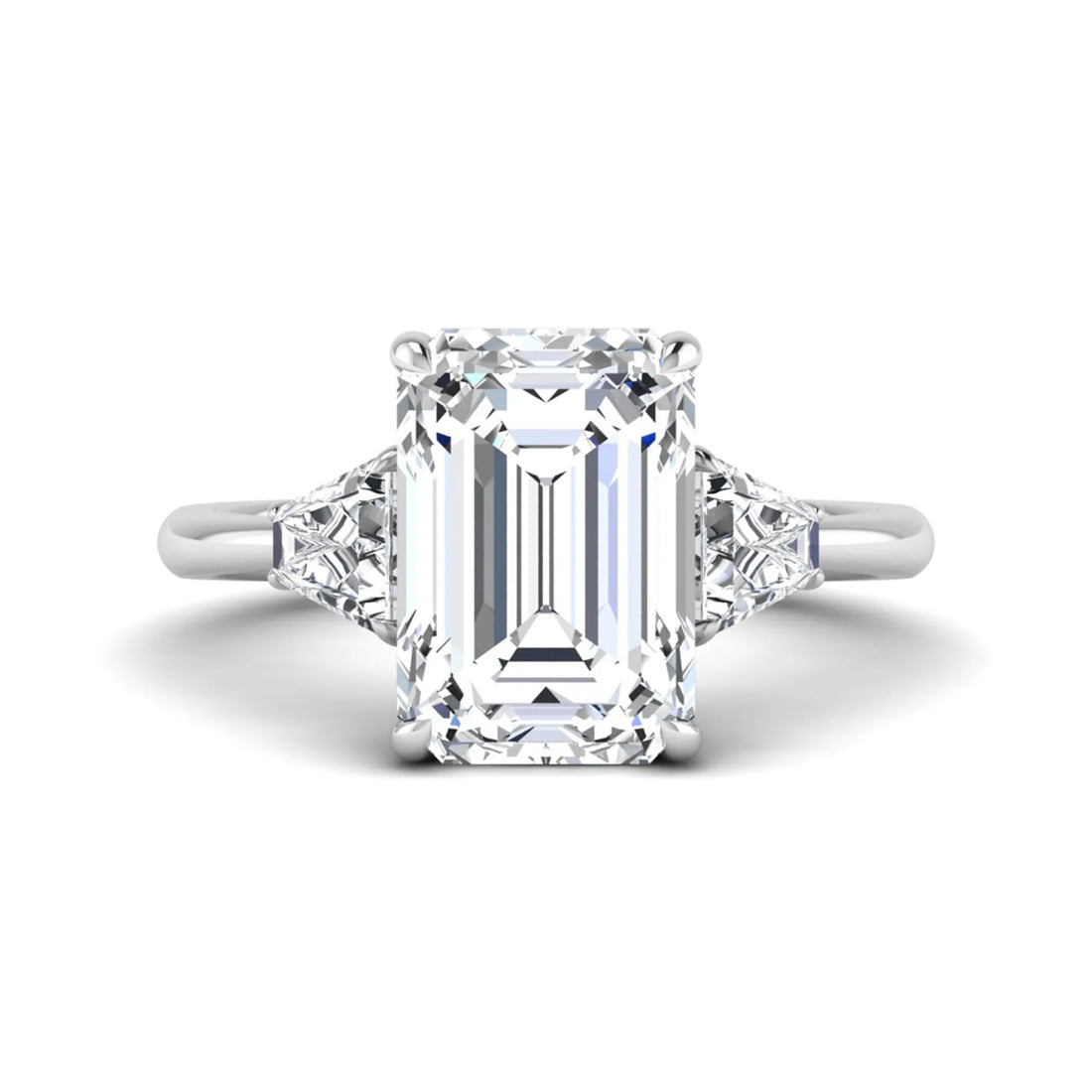 OctaPearl 5 ct Emerald Cut Lab Grown Diamond Three Stone Engagement Ring