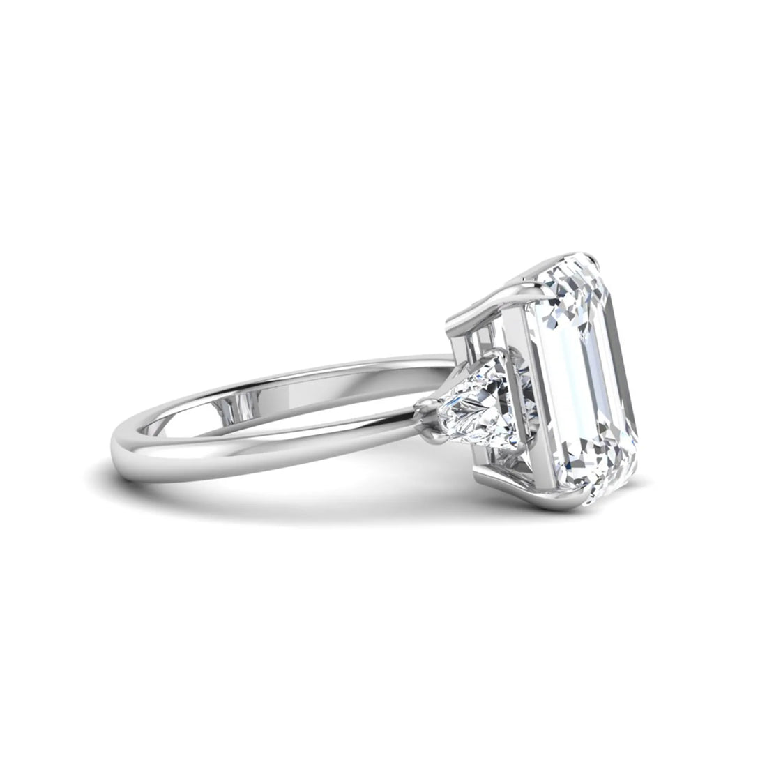 OctaPearl 5 ct Emerald Cut Lab Grown Diamond Three Stone Engagement Ring