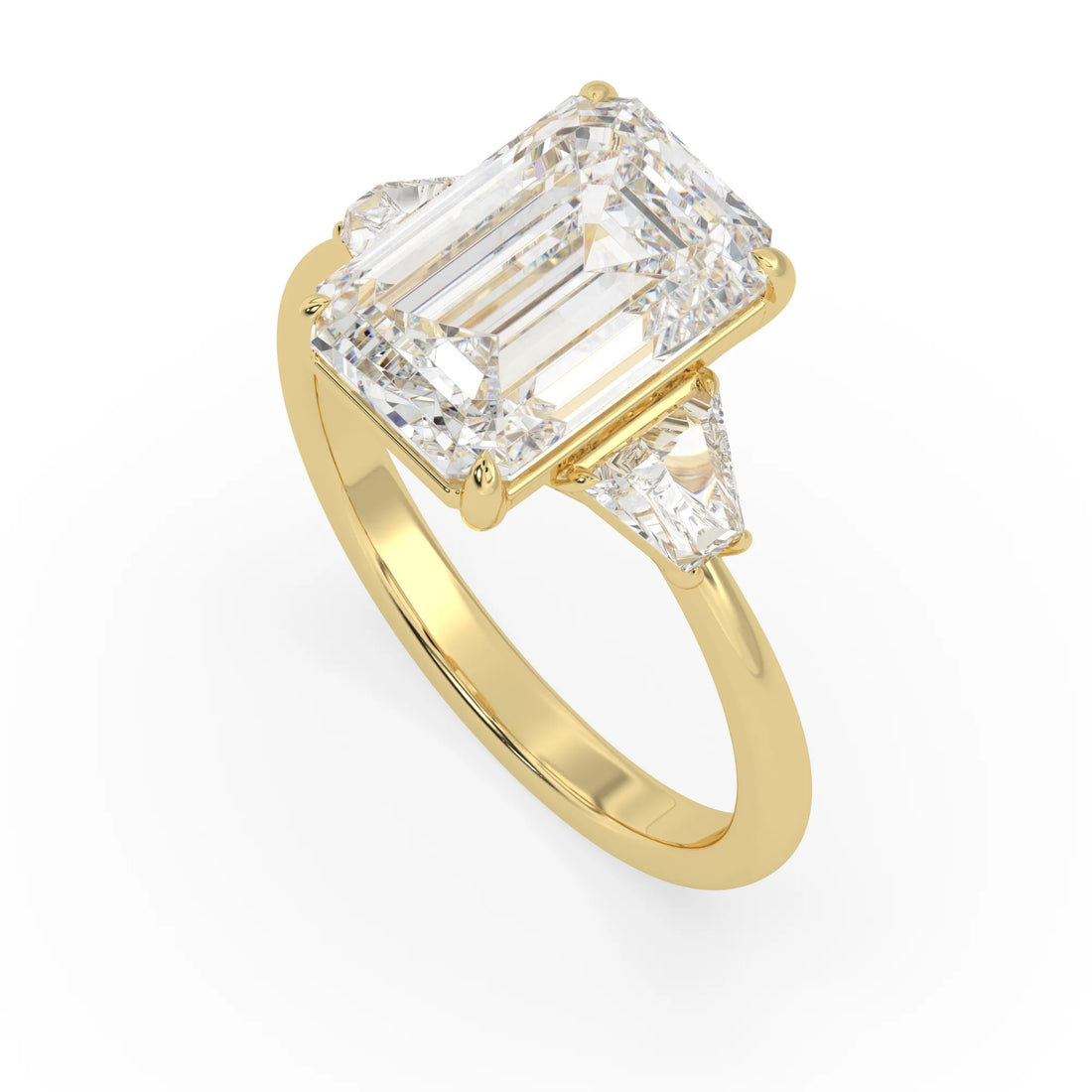 OctaPearl 5 ct Emerald Cut Lab Grown Diamond Three Stone Engagement Ring