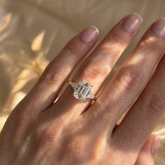 OctaPearl 5 ct Emerald Cut Lab Grown Diamond Three Stone Engagement Ring - alternate view