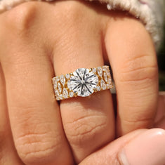 OctaPearl 5.00 ct Round Hidden Halo Lab Grown Diamond Vintage Pave Engagement Ring - alternate view