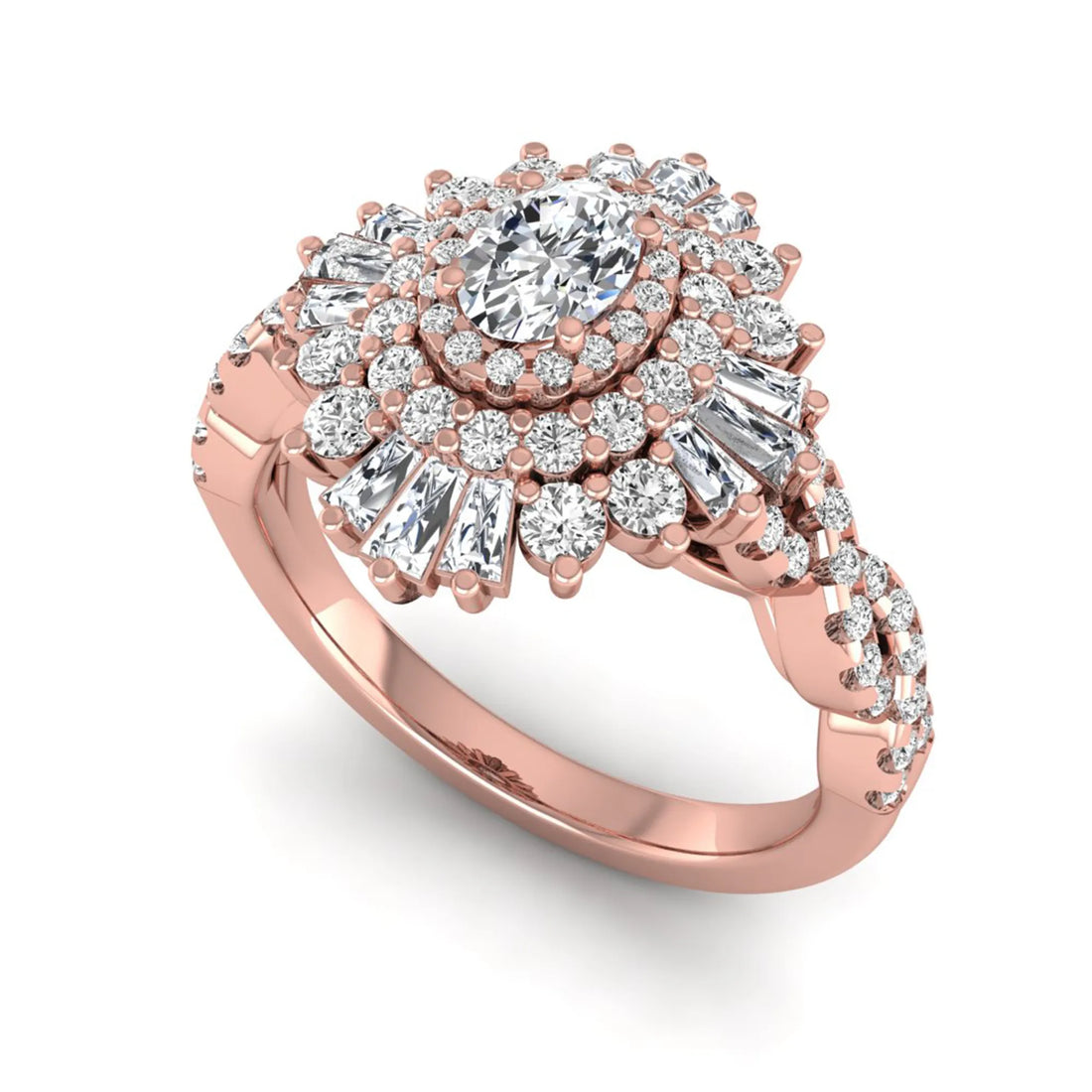 OctaPearl Vintage Oval Lab Grown Diamond Halo Engagement Ring