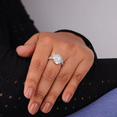 CZ Sunburst Halo Engagement Ring – Silver Vintage Statement - alternate view