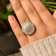 OctaPearl 0.50 ct Round Halo Vintage Lab Grown Diamond Floral Engagement Ring - alternate view