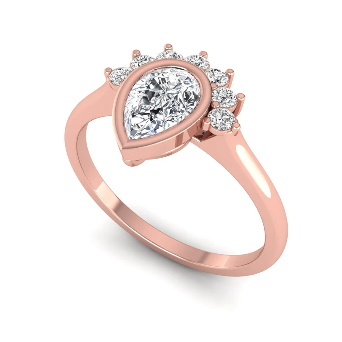 OctaPearl Bezel Set Pear Cut Lab Grown Diamond Half Halo Engagement Ring
