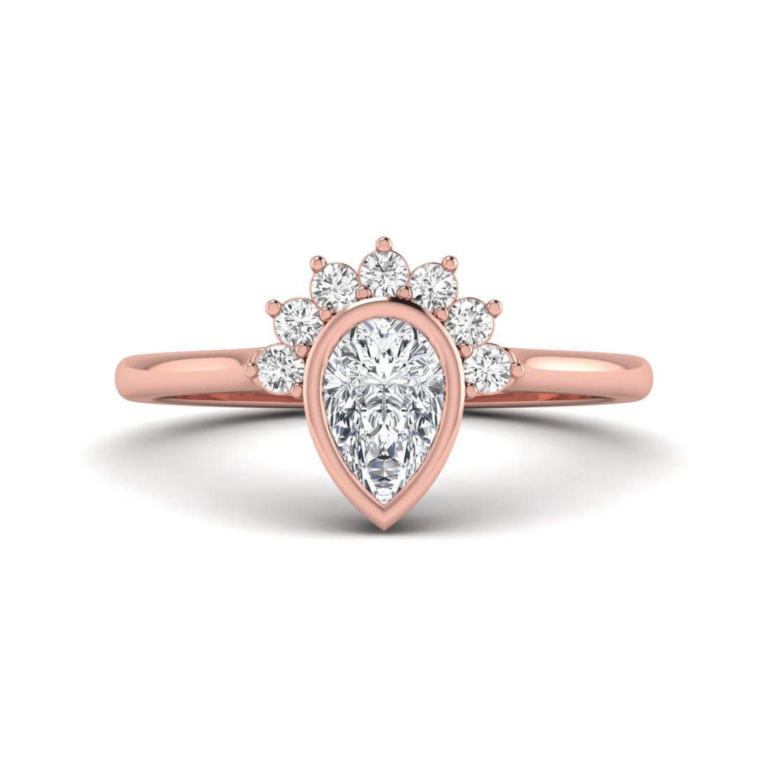 OctaPearl Bezel Set Pear Cut Lab Grown Diamond Half Halo Engagement Ring