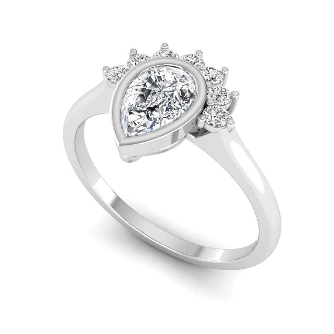 OctaPearl Bezel Set Pear Cut Lab Grown Diamond Half Halo Engagement Ring
