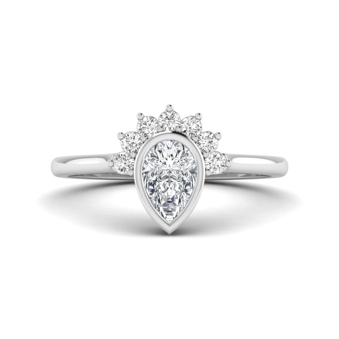 OctaPearl Bezel Set Pear Cut Lab Grown Diamond Half Halo Engagement Ring