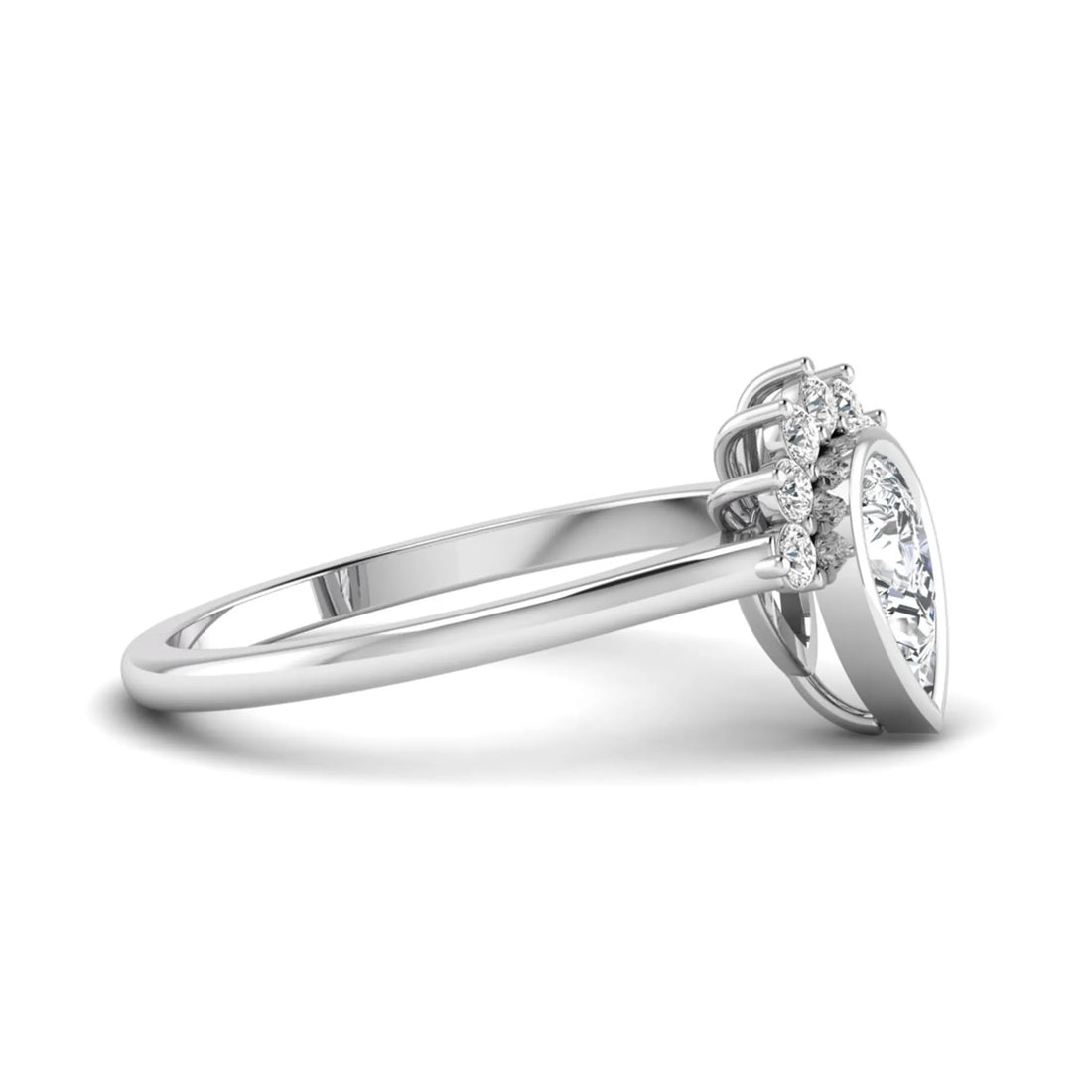 OctaPearl Bezel Set Pear Cut Lab Grown Diamond Half Halo Engagement Ring