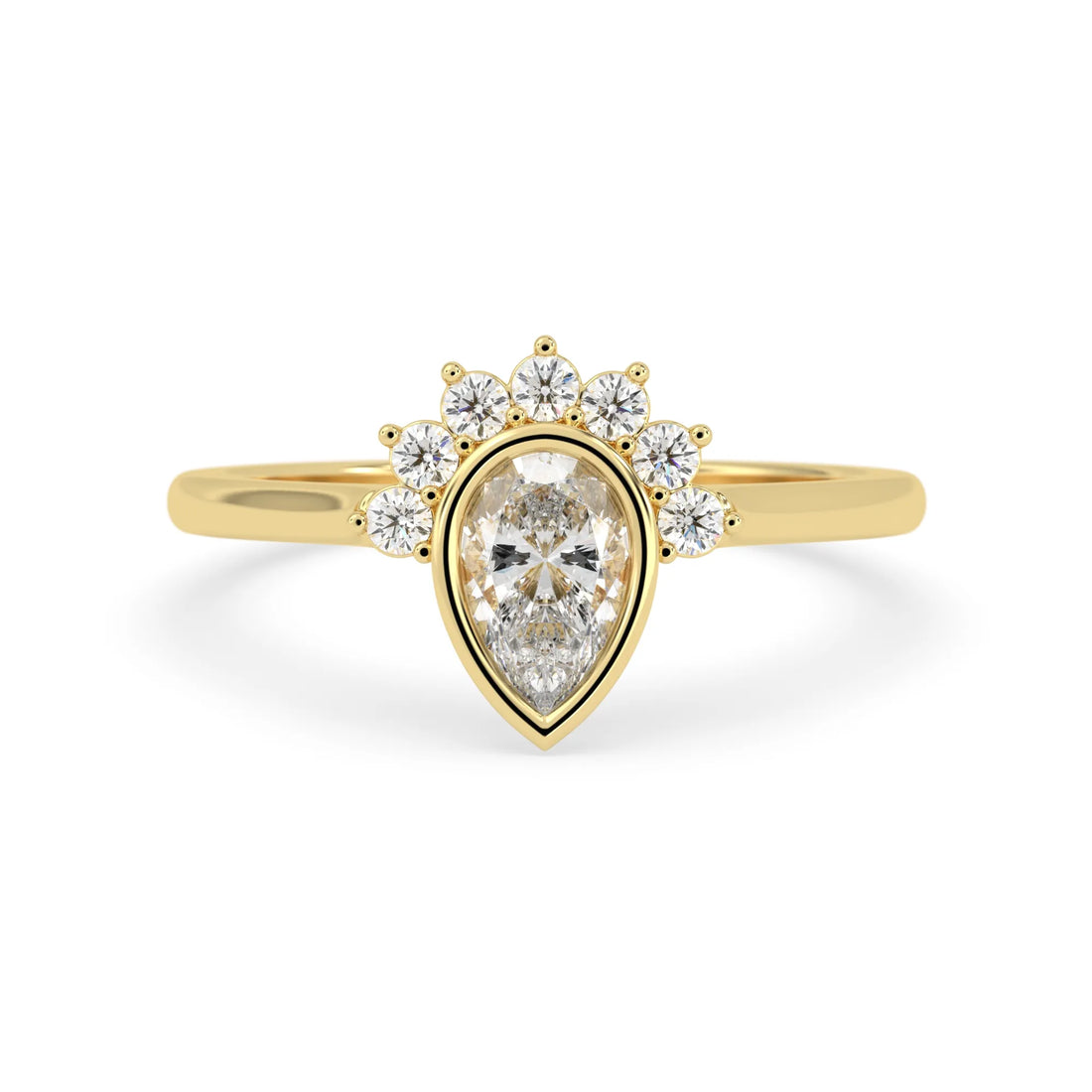 OctaPearl Bezel Set Pear Cut Lab Grown Diamond Half Halo Engagement Ring