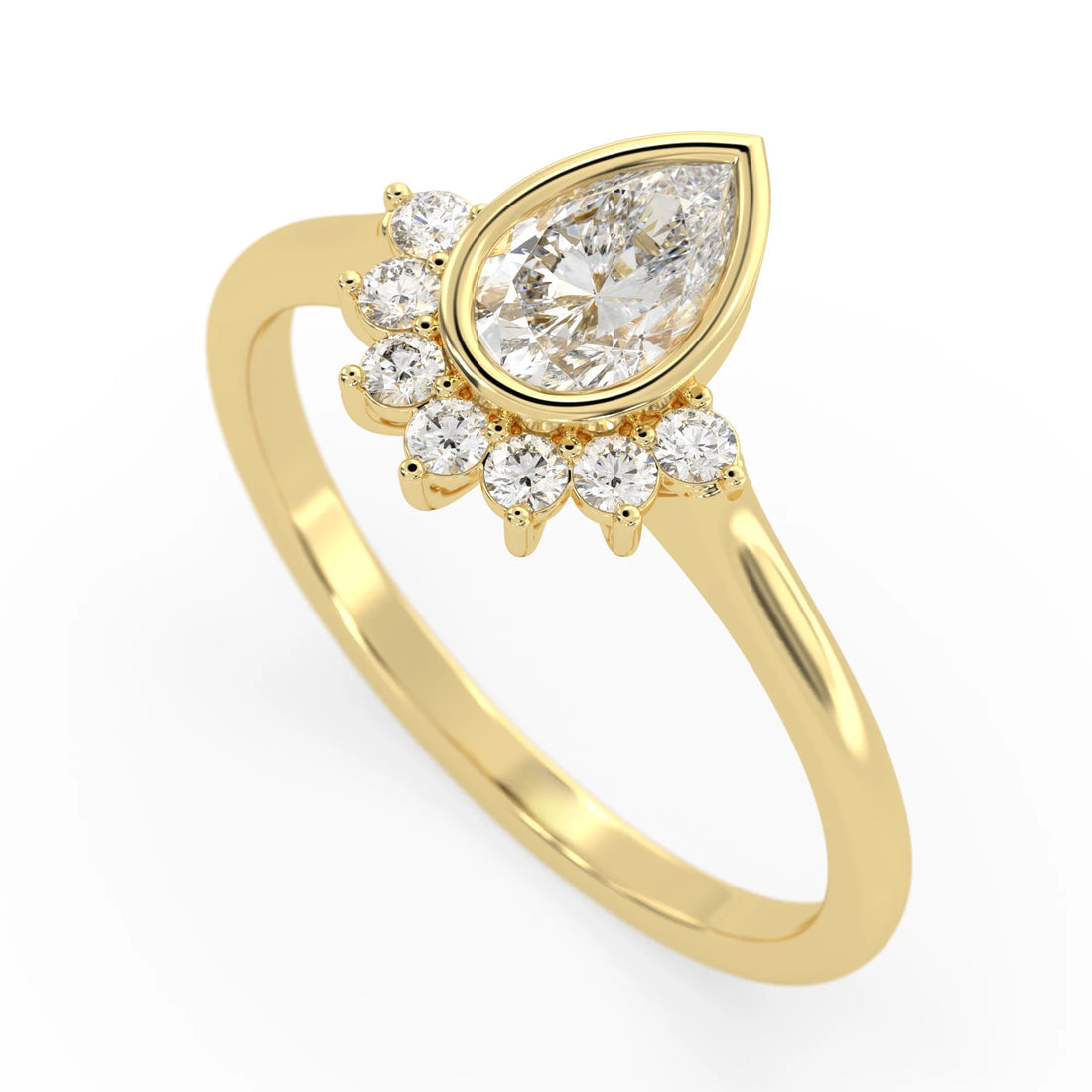 OctaPearl Bezel Set Pear Cut Lab Grown Diamond Half Halo Engagement Ring