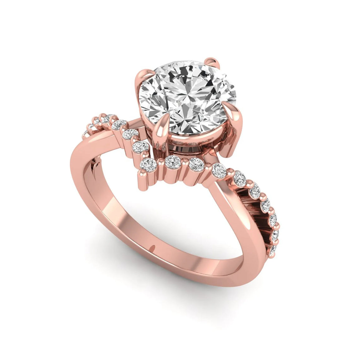 OctaPearl 1 ct Round Cut Lab Grown Diamond Chevron Pave Engagement Ring