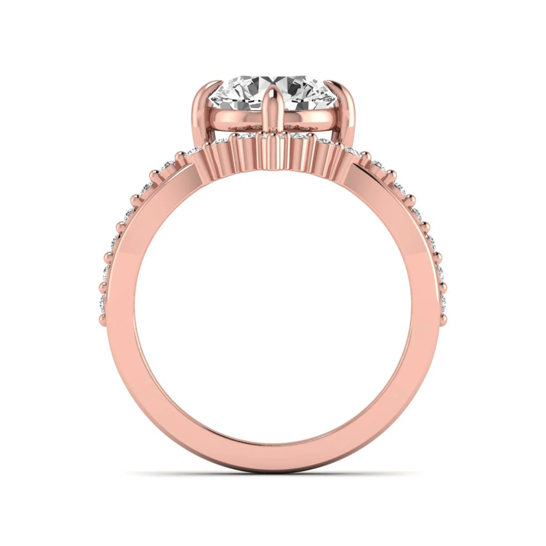 OctaPearl 1 ct Round Cut Lab Grown Diamond Chevron Pave Engagement Ring