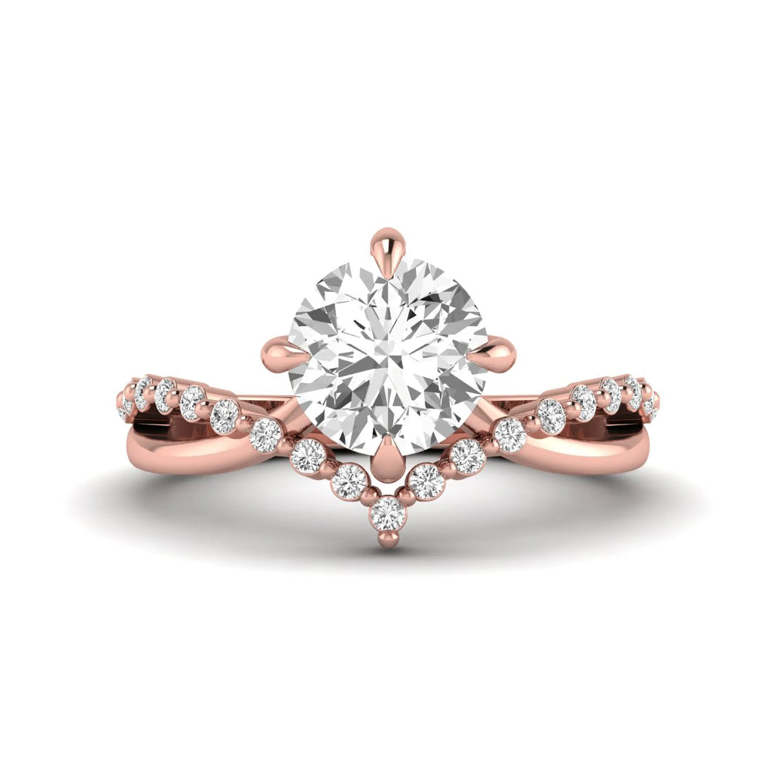 OctaPearl 1 ct Round Cut Lab Grown Diamond Chevron Pave Engagement Ring