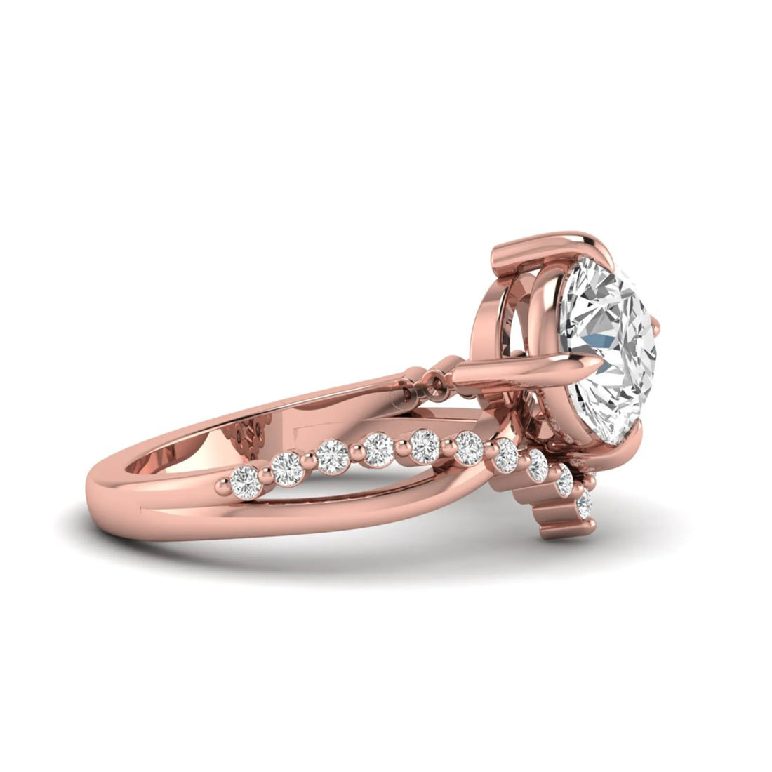OctaPearl 1 ct Round Cut Lab Grown Diamond Chevron Pave Engagement Ring