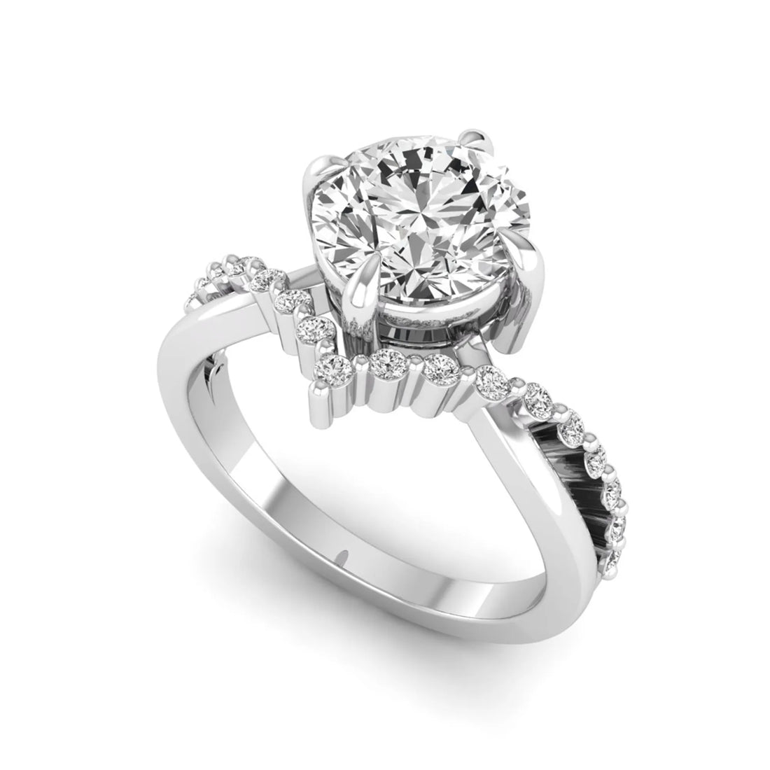 OctaPearl 1 ct Round Cut Lab Grown Diamond Chevron Pave Engagement Ring