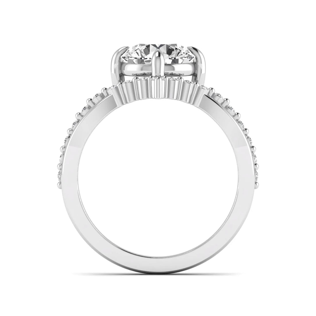 OctaPearl 1 ct Round Cut Lab Grown Diamond Chevron Pave Engagement Ring