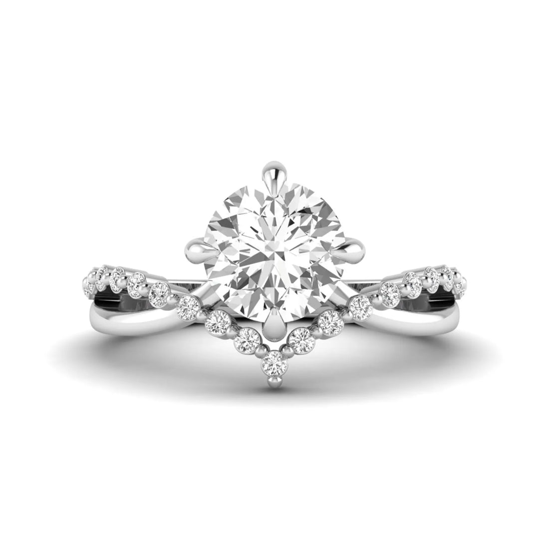 OctaPearl 1 ct Round Cut Lab Grown Diamond Chevron Pave Engagement Ring