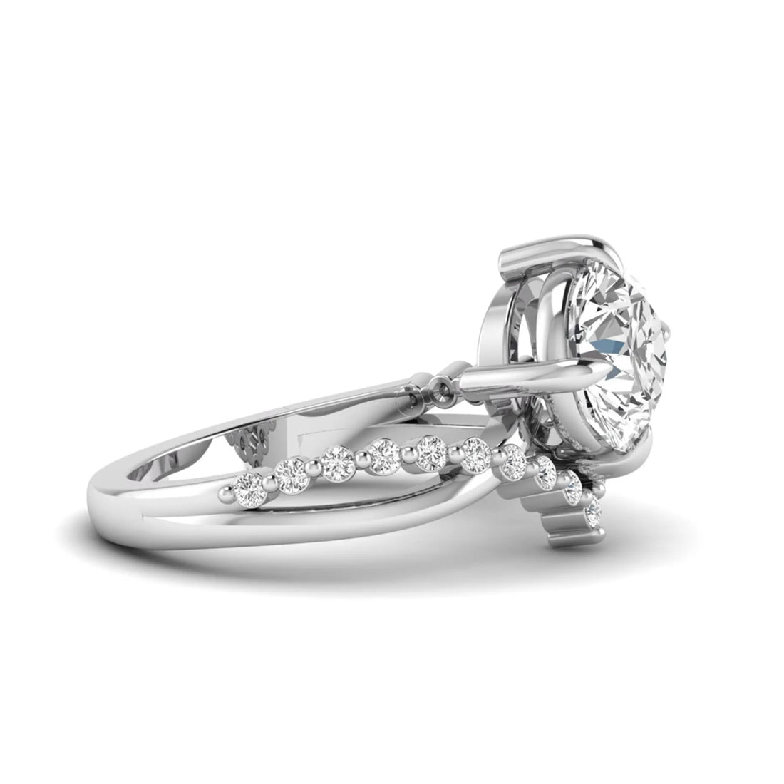 OctaPearl 1 ct Round Cut Lab Grown Diamond Chevron Pave Engagement Ring