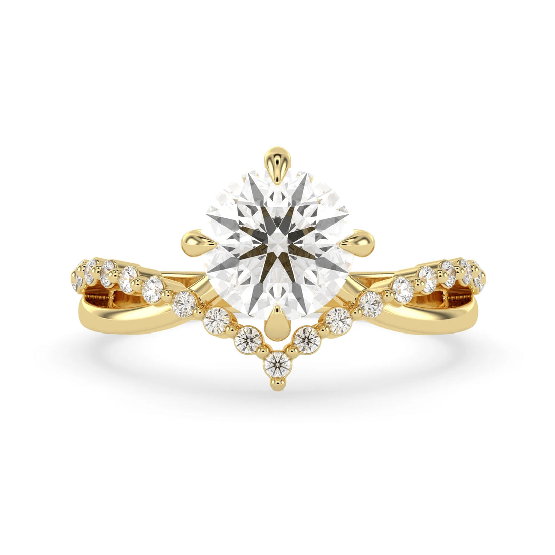 OctaPearl 1 ct Round Cut Lab Grown Diamond Chevron Pave Engagement Ring
