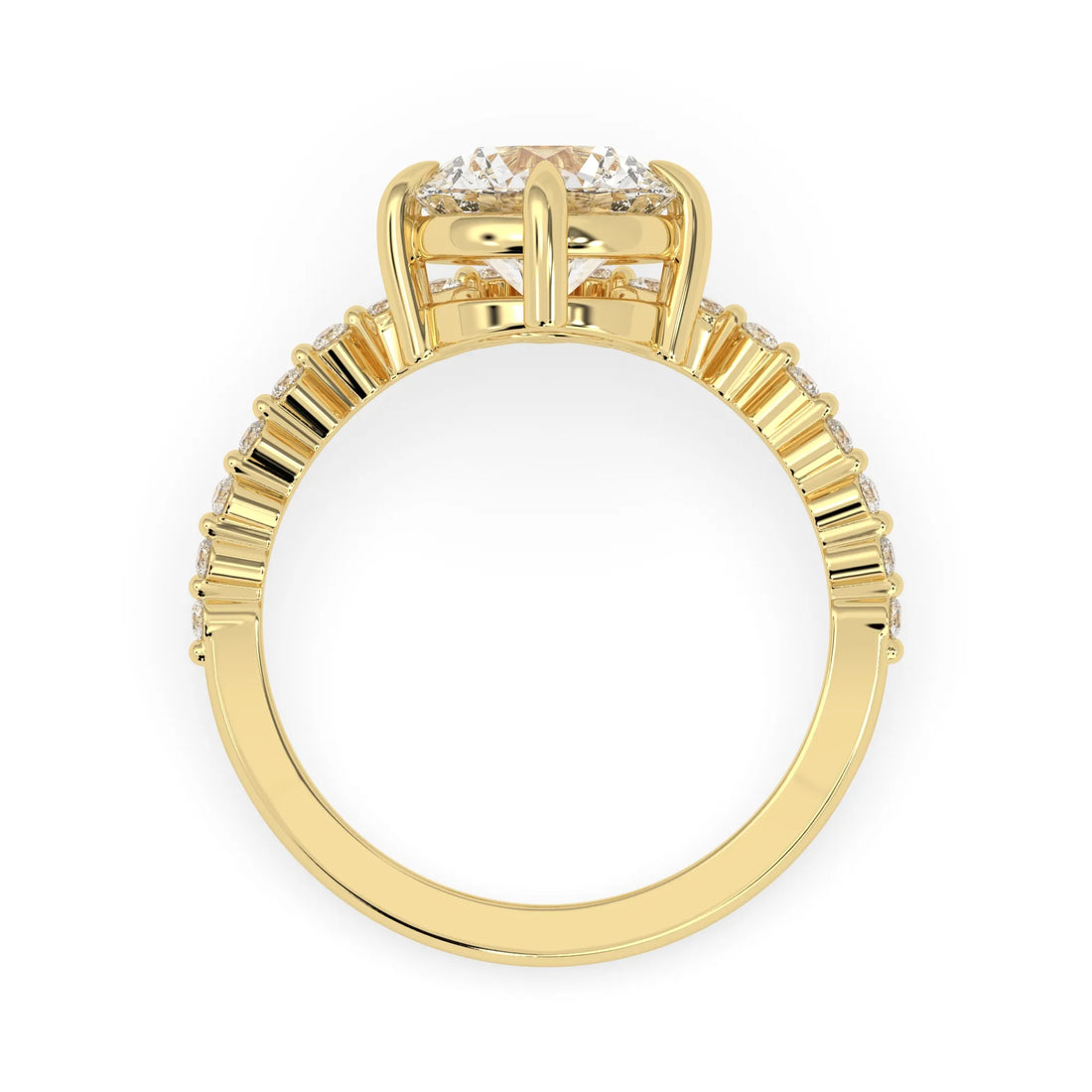 OctaPearl 1 ct Round Cut Lab Grown Diamond Chevron Pave Engagement Ring