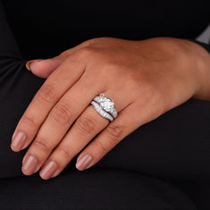 Moissanite Two Piece Engagement & Wedding Ring Set – Silver Pave - alternate view