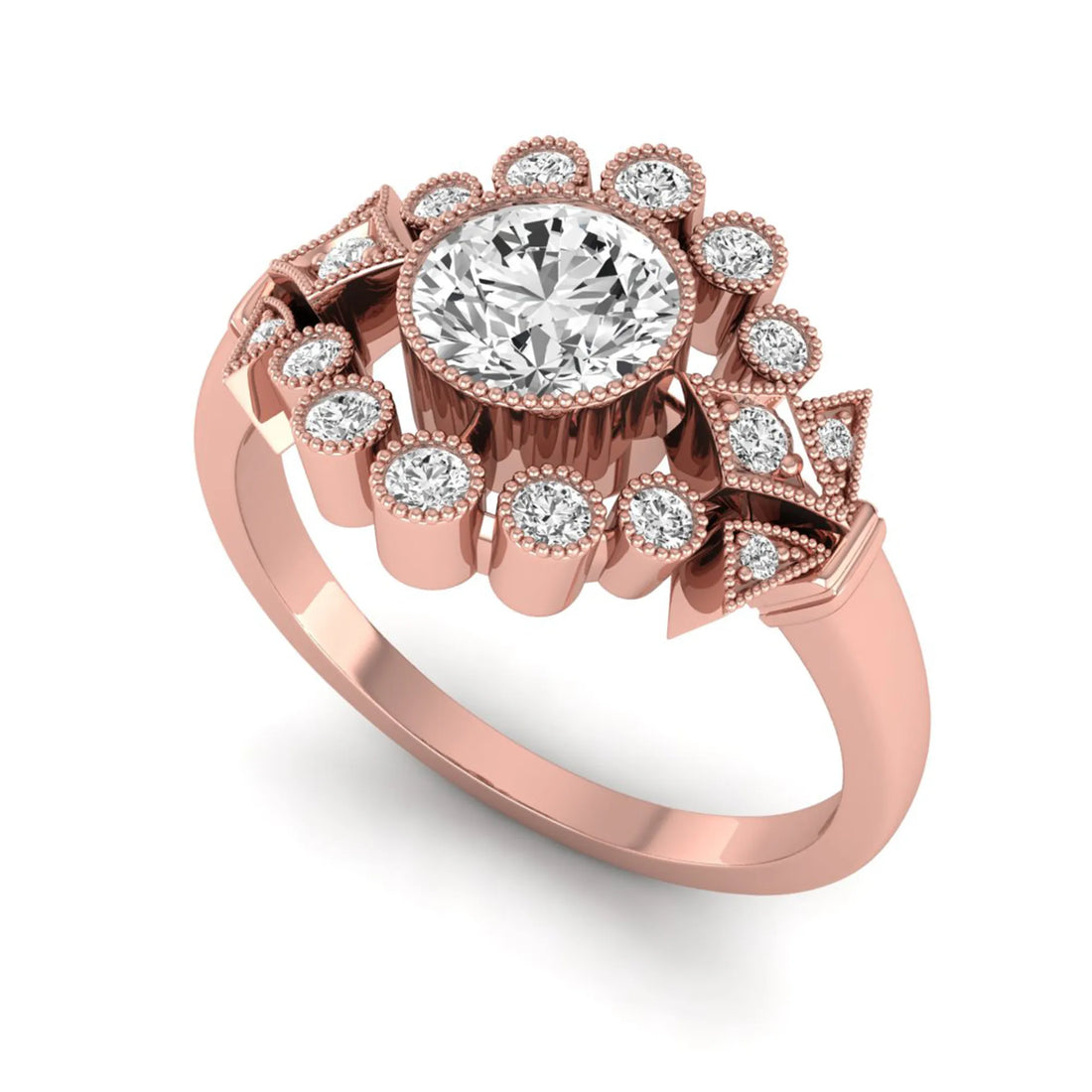 OctaPearl 1 ct Bezel Set Round Lab Grown Diamond Vintage Halo Engagement Ring
