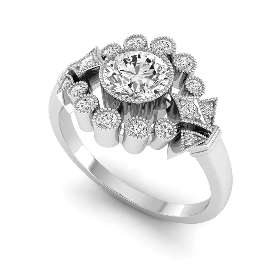 OctaPearl 1 ct Bezel Set Round Lab Grown Diamond Vintage Halo Engagement Ring