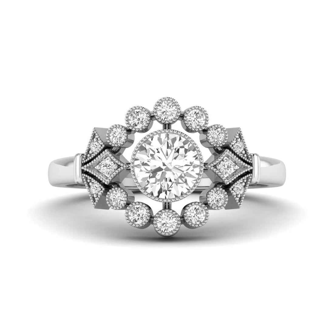 OctaPearl 1 ct Bezel Set Round Lab Grown Diamond Vintage Halo Engagement Ring