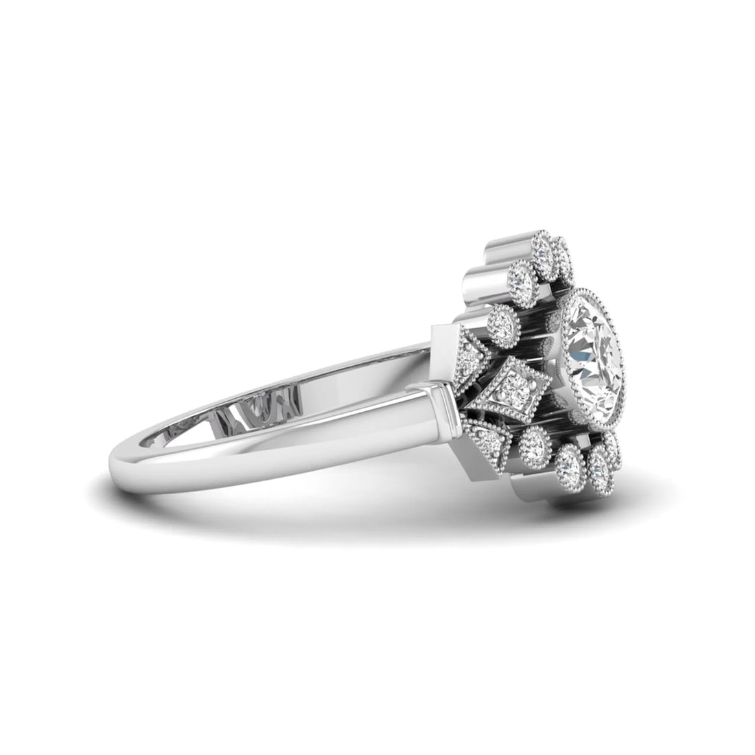 OctaPearl 1 ct Bezel Set Round Lab Grown Diamond Vintage Halo Engagement Ring