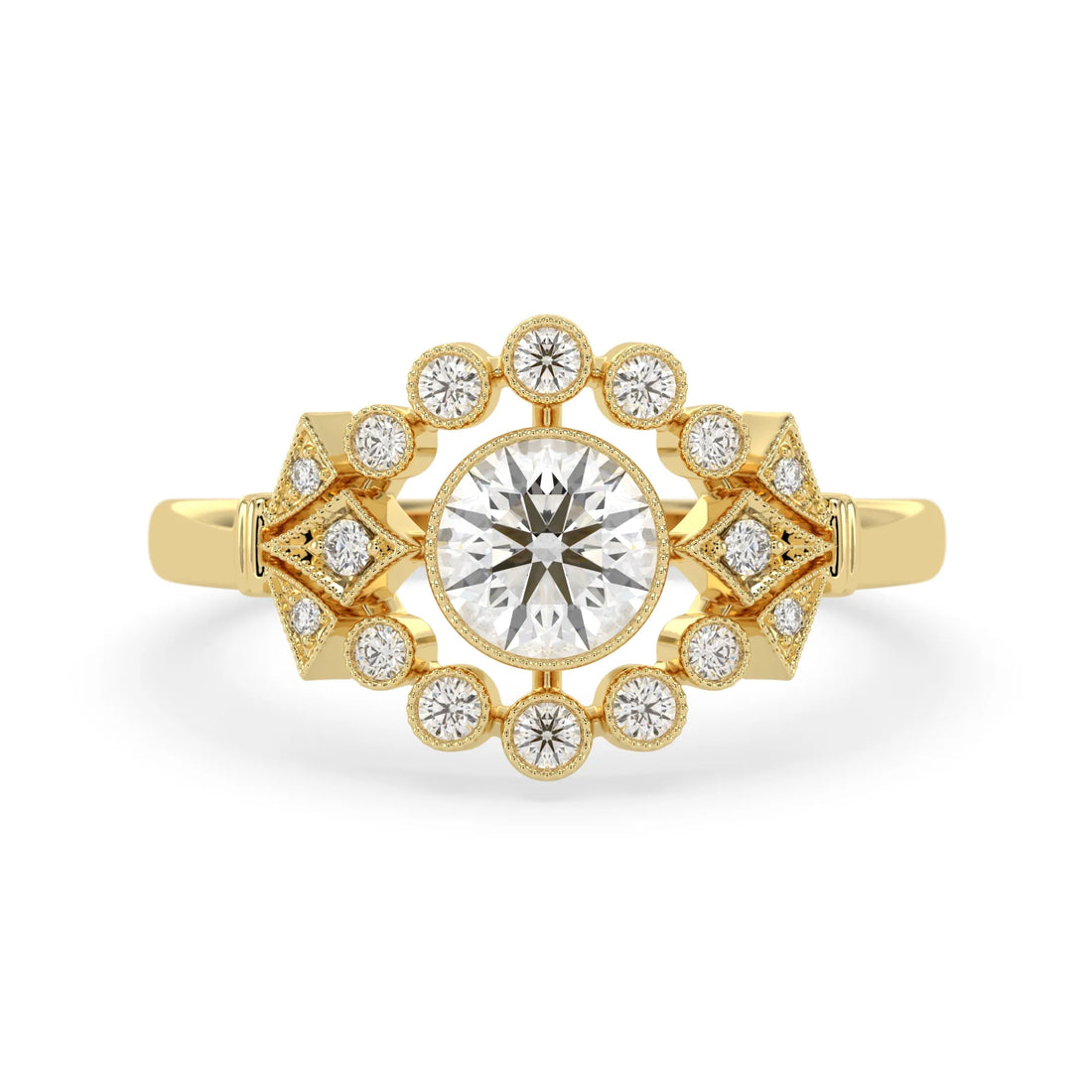 OctaPearl 1 ct Bezel Set Round Lab Grown Diamond Vintage Halo Engagement Ring
