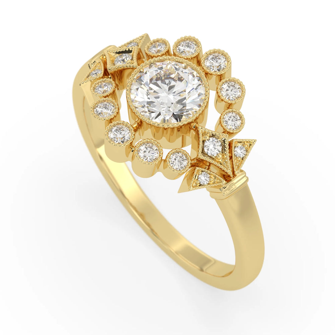 OctaPearl 1 ct Bezel Set Round Lab Grown Diamond Vintage Halo Engagement Ring