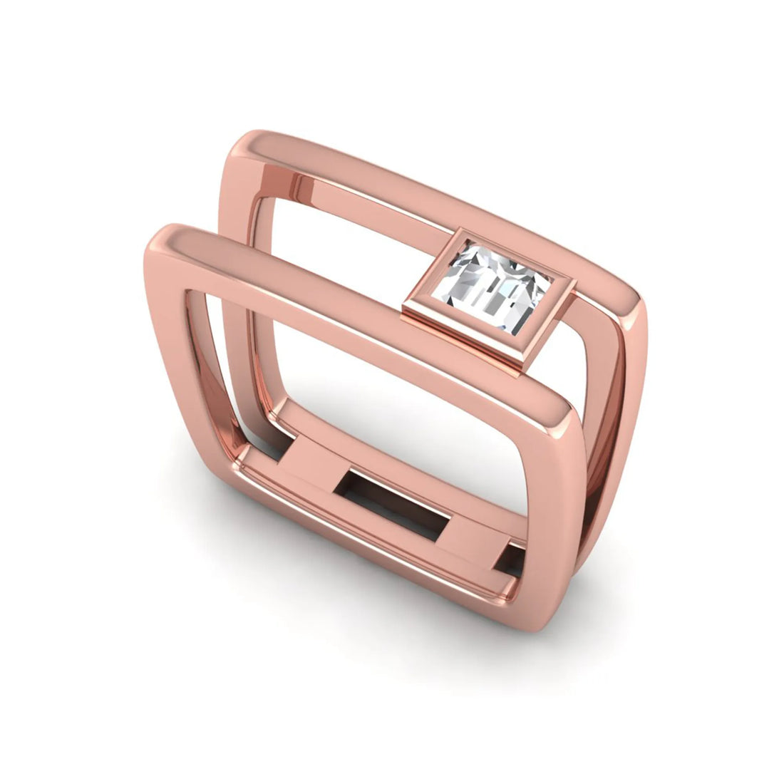 OctaPearl Bezel Set Baguette Solitaire Lab Grown Diamond Open Frame Men's Statement Ring