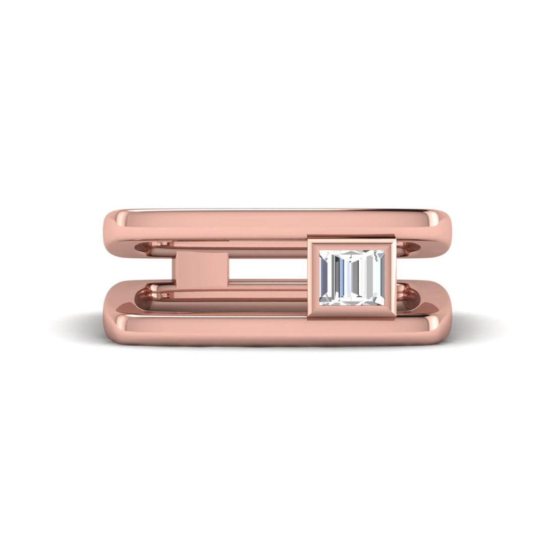 OctaPearl Bezel Set Baguette Solitaire Lab Grown Diamond Open Frame Men's Statement Ring