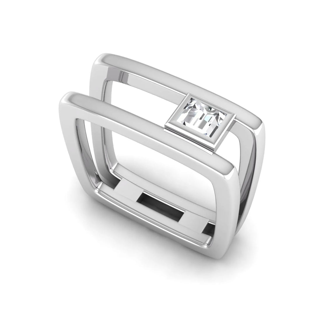 OctaPearl Bezel Set Baguette Solitaire Lab Grown Diamond Open Frame Men's Statement Ring