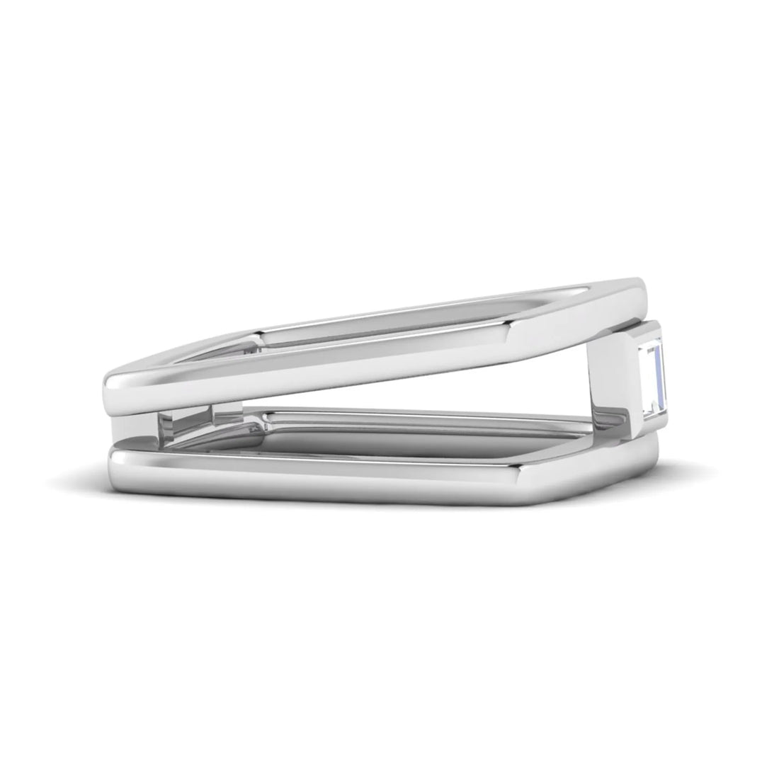 OctaPearl Bezel Set Baguette Solitaire Lab Grown Diamond Open Frame Men's Statement Ring