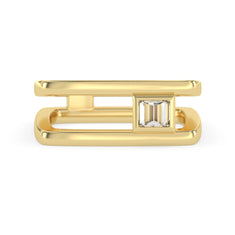 OctaPearl Bezel Set Baguette Solitaire Lab Grown Diamond Open Frame Men's Statement Ring