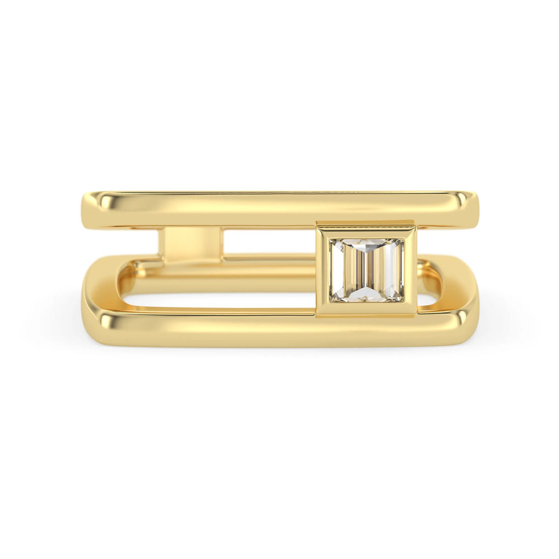 OctaPearl Bezel Set Baguette Solitaire Lab Grown Diamond Open Frame Men's Statement Ring