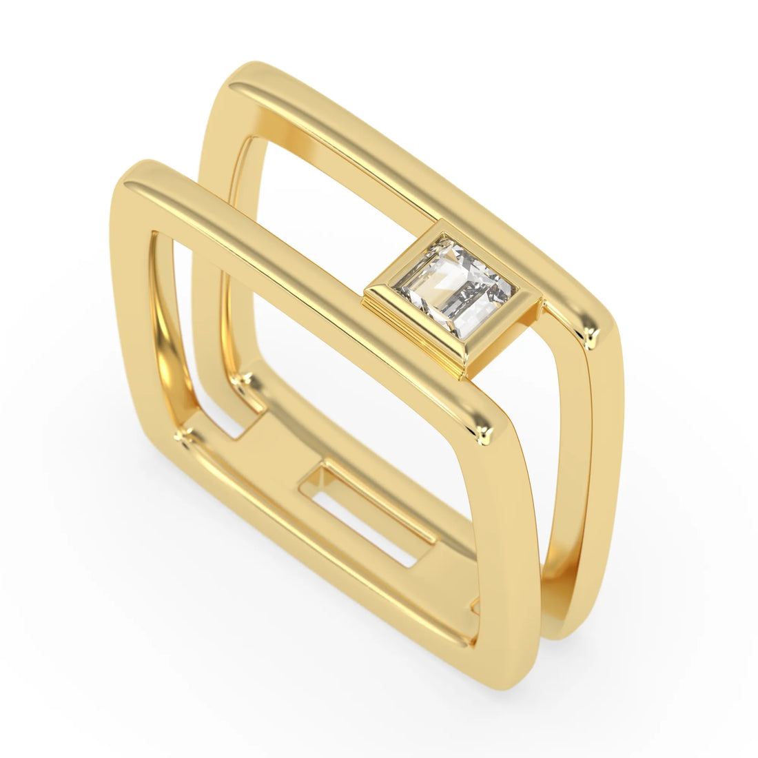 OctaPearl Bezel Set Baguette Solitaire Lab Grown Diamond Open Frame Men's Statement Ring