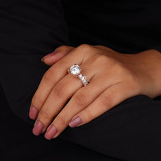 Round Cut Moissanite Diamond Style Engagement Ring - alternate view