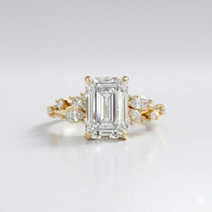 Emerald Cut Lab Grown Diamond Engagement Ring, IGI Certified 10k White Gold Ring
