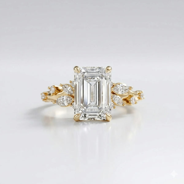 Emerald Cut Lab Grown Diamond Engagement Ring, IGI Certified 10k White Gold Ring