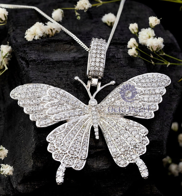 Round Cut Moissanite Butterfly Insect Without Chain Pendant For Party Wear