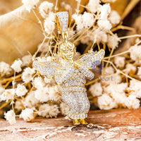 Round Moissanite Praying Cherub Angel Religious Hip Hop Pendant For Men & Women