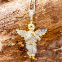 Round Moissanite Praying Cherub Angel Religious Hip Hop Pendant For Men & Women