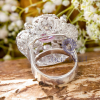 Pink & White Round Cut CZ Stone Floral Inspire Party Wear Cocktail Ring