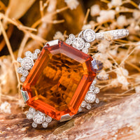 Large Orange Emerald With Round Cut CZ Stone Bezel Set Gemstone 925 Silver Pendant For Women